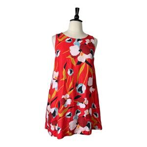 Sigrid Olsen Dress Sleeveless A-line 100% Linen Red White Floral Women’s Size XL